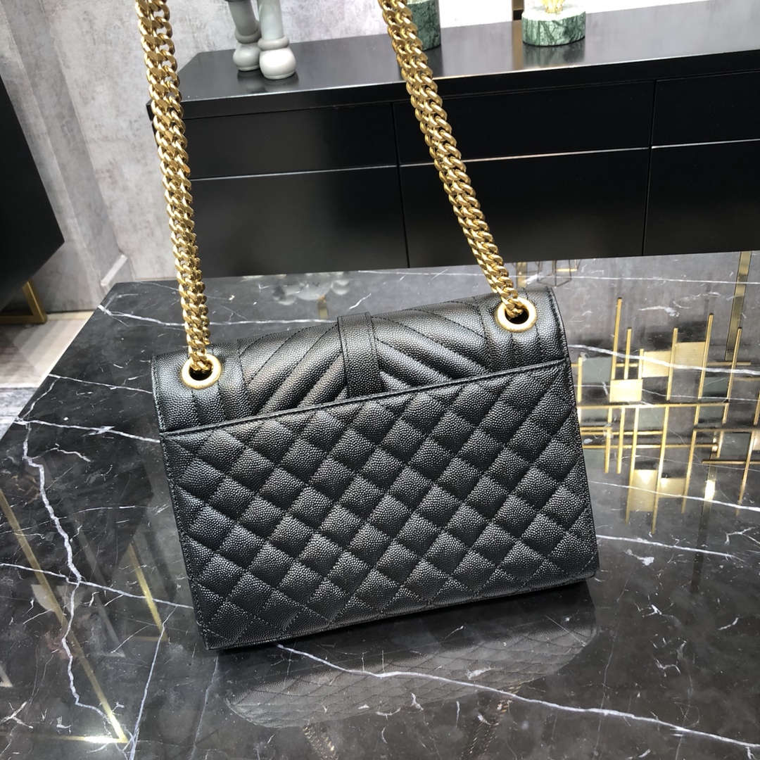 Saint Laurent Envelope Grain Quilted Calfskin Handbag Black 600185 Gold